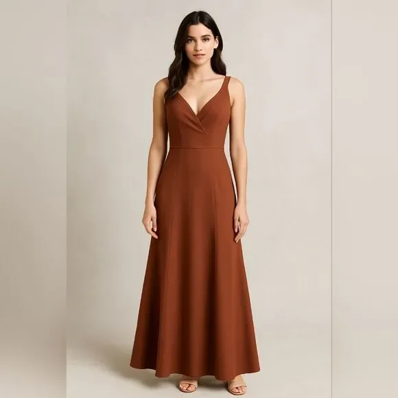 Jenny Woo Rust Brown Sleeveless V-Neck Maxi Dress Size 12 - Picture 1 of 14